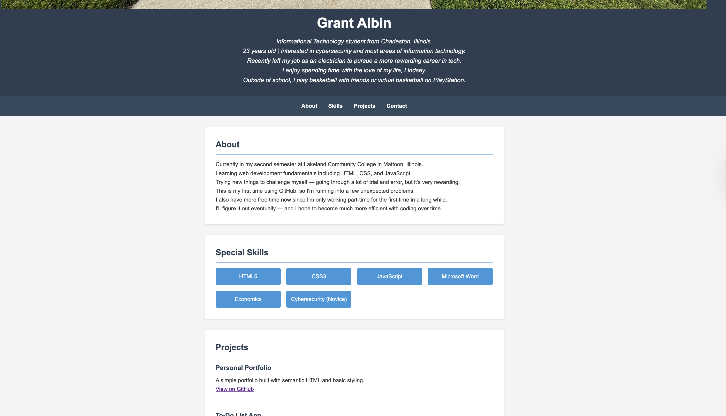 Screenshot of the web project homepage